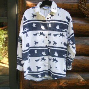 Krazy Kat Vintage 90's Western Cowboys Indians Flannel Shirt Sz M